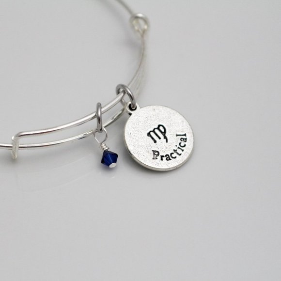 September Virgo Adjustable Charm Bangle - Handmade Zodiac Bracelet - Picture 12 of 13
